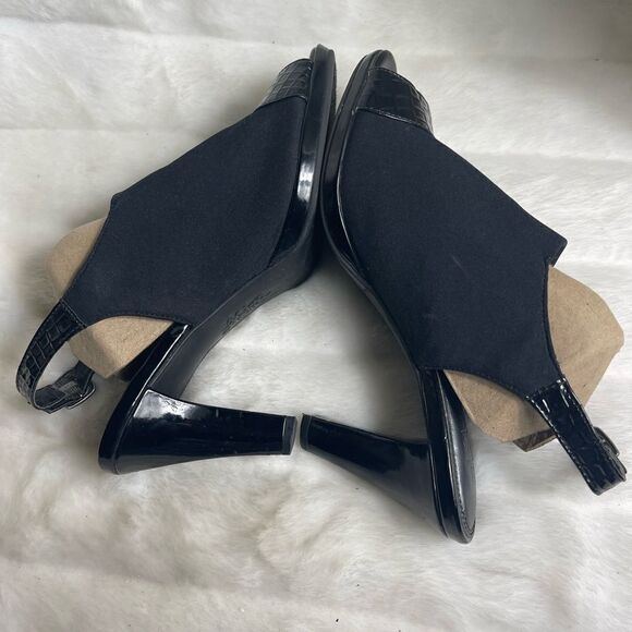 Life Stride black stretchy fabric heels peep toe back adjustable strap s… - Picture 7 of 10